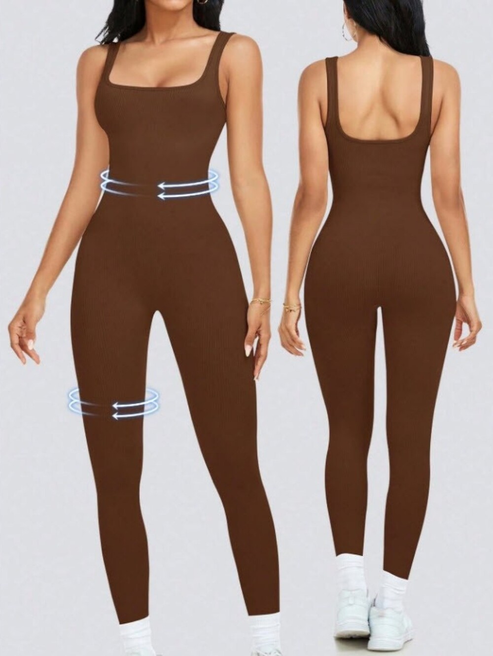 Ribbed Jumpsuit Brown Athletic Yoga Bodysuit Sz L NWOT